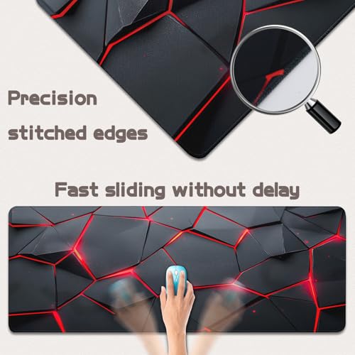 Gaming Mouse Pad - (31.5"×11.8") Honeycomb Large Mouse Pads for Desk - Desk Mat for Keyboard and Mouse with Non-Slip Base, Desks Pad Matfor Game/Office & Home (Black Red) - color: Black Red