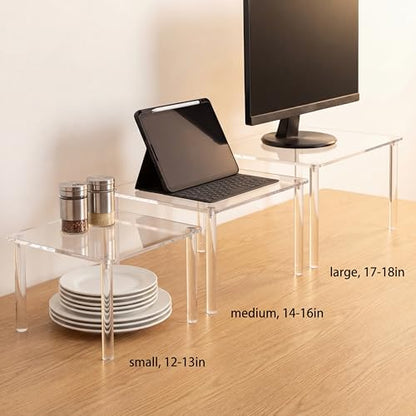 3 Pcs 16, 15, 14 Inch Acrylic Risers Display Stands Rectangular 4-leg Acrylic Plant Stand, 6mm Thick Clear Shelf Riser Display Stands for Decor Collectibles Figures and Item Photography - size: 16×10×8 In，15×9×7 In， 14×8×6 in
