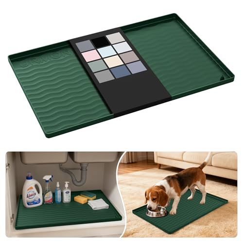 Waterproof Silicone Under Sink Mat 22'' x 14'' Shelf Liner for Kitchen and Bathroom, Cabinet and Counter Protector, Storage and Organizers, Litter Mat, Pet Cat Puppy Essentials(Green) - color: Green, size: 14"W x 22"L