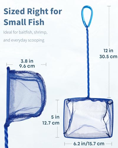 Pawfly 5''/6'' Fish Net for Fish Tank, Aquarium Net with Braided Metal Handle and Nylon Mesh, Small Fish Net Minnow Net for Pond Freshwater and Saltwater - size: 6 Inch