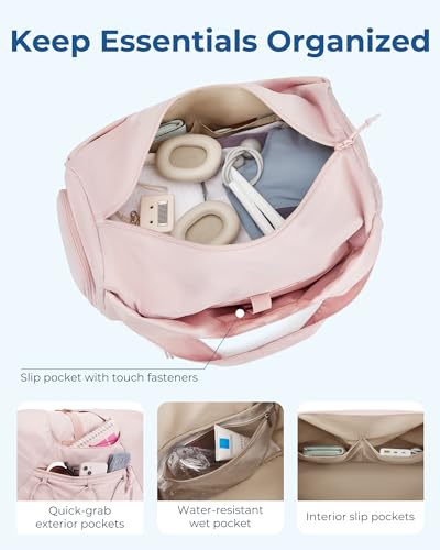 BAGSMART Gym Bag for Women, Lightweight Duffel with Shoe Compartment, Weekender with Wet Pocket, Workout Yoga Tote, Cream - color: Cream, style: Casual Tote