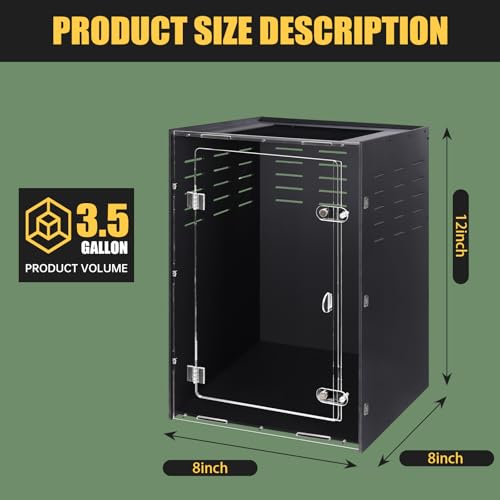 Reptile Tank 8x8x12 PVC Terrarium Enclosure for Crested Gecko, Lizard, Tarantula & Small Reptiles and Invertebrates - size: 8"8"12"