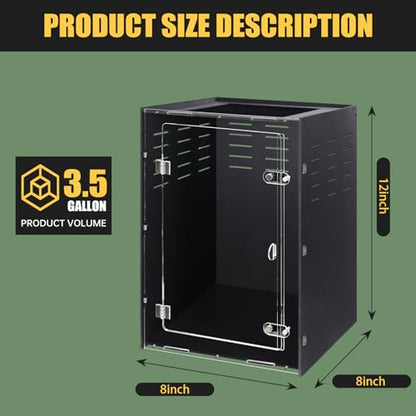 Reptile Tank 8x8x12 PVC Terrarium Enclosure for Crested Gecko, Lizard, Tarantula & Small Reptiles and Invertebrates - size: 8"8"12"