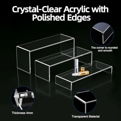 6PCS acrylic risers display stands, Clear Tiered acrylic display risers for Jewelry, Figurines, Snacks & Tabletop Showcase