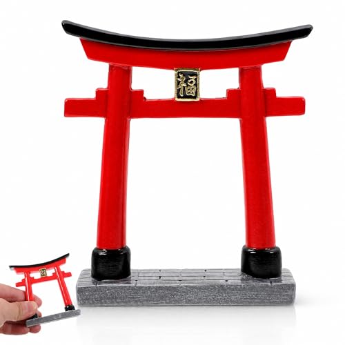 POPETPOP Torii Sculpture Aquarium Decor 4.33In Japanese Fish Tank Ornament Zen Garden Miniature Shinto Shrine for Fish Play and Home Decoration - size: 11X9.5X2.5cm