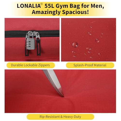 55L Large Gym Duffle Bag for Men, 22 inch, Red - color: Red, size: 55L-22 inch