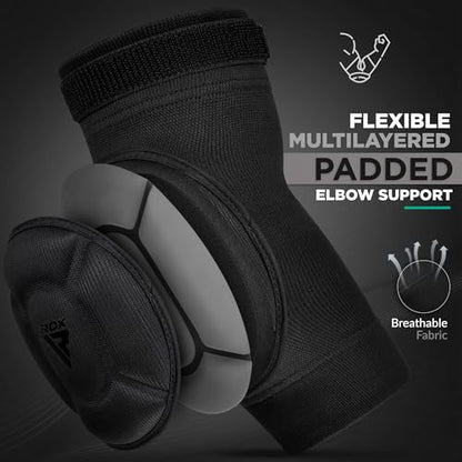 RDX Elbow Pads, Muay Thai MMA Kickboxing Sparring Elbow Guard, Martial Arts Striking Protection,Wrestling Basketball Adjustable MTB Volleyball Compression Padded Sleeve, Men Women - color: Black Black, size: Large