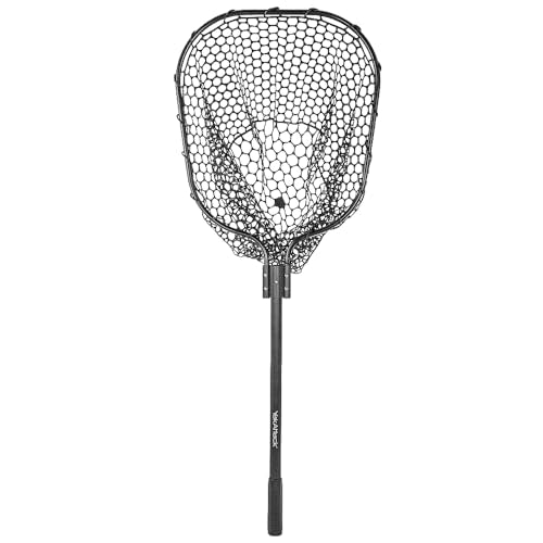 YakAttack 16” x 19” Landing Net with 24” Telescoping Handle & Rubber Netting, Black | Floating Fishing Net for Kayak, Boat & Bank Anglers | Snag-Free Catch and Release Net