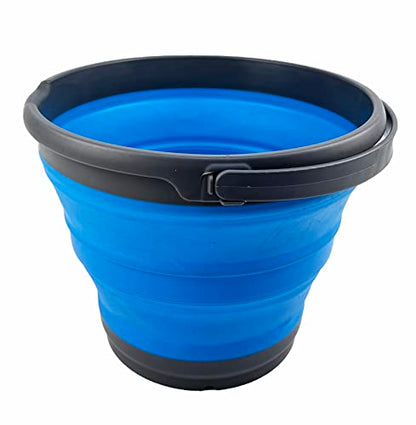 SAMMART 10L (2.6 Gallon) Collapsible Plastic Bucket - Foldable Round Tub - Portable Fishing Water Pail - Space Saving Outdoor Waterpot, Size 33cm Dia (Grey/Cerulean)