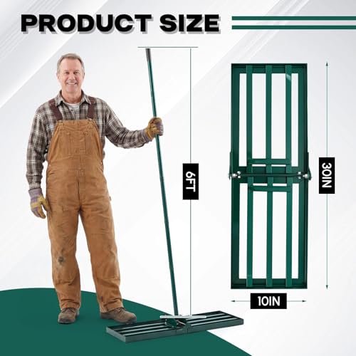 Lawn Leveling Rake 30"x10" Heavy Duty Carbon Steel, 72" Adjustable Long Handle, Leveler Tool for Yard Garden Golf Course Soil Dirt Ground Surface Leveling