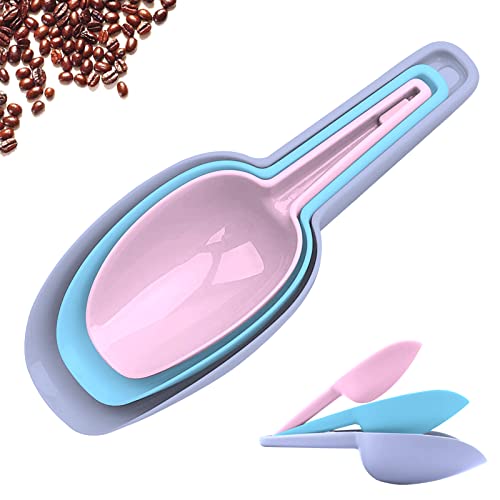 3 in 1Ice Scoop Set, Multi Purpose Plastic Kitchen Scoops Canisters, Ice Scooper for Freezer, Rice, Canisters, Flour, Dry Foods, Candy, Pop Corn, Coffee Beans and Pet Food