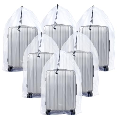 6 Pack 47x59 inches Dustproof Moistureproof Luggage Bags Extra Large Clear Drawstring Plastic Storage-Bags, 4 Mils Luggage Storage Bags for Storage and Keeping Luggages