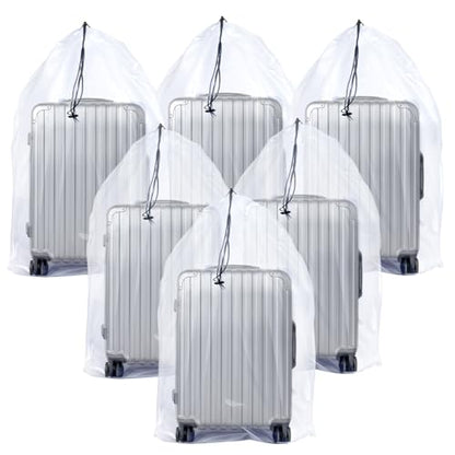 6 Pack 47x59 inches Dustproof Moistureproof Luggage Bags Extra Large Clear Drawstring Plastic Storage-Bags, 4 Mils Luggage Storage Bags for Storage and Keeping Luggages