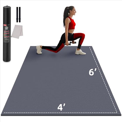 GymCope Large Exercise Mat for Home Workouts, 12x6/10x6/9x6/8x6/7x5/6x4 ft - color: 6'*4'Dark Grey