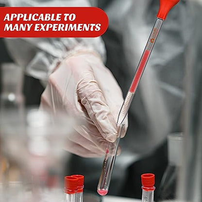 Weewooday Glass Droppers Pipettes Graduated Lab Dropper Glass Liquid Pipette with Big Rubber Hats 20 cm Stir Rod Washing Brush Transfer for Liquid Essential Oil(8 Pieces,Red,10 ml) - color: Red, size: 10 ml