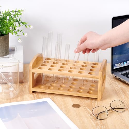 UNICRAFTALE Wooden Test Tube Rack 24-Holes Bamboo Multi-Use Cylinder Tube Display Racks Rectangle Lab Supplies Tube Holder Hole 20mm Diameter for Tests Tubes Chemistry Laboratory 9.8"x5"x4.52" - size: 24.9x12.7x11.5cm