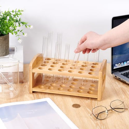 UNICRAFTALE Wooden Test Tube Rack 24-Holes Bamboo Multi-Use Cylinder Tube Display Racks Rectangle Lab Supplies Tube Holder Hole 20mm Diameter for Tests Tubes Chemistry Laboratory 9.8"x5"x4.52" - size: 24.9x12.7x11.5cm