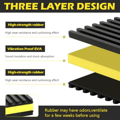 4Pcs an-ti Vibration Pads 4"x4"x7/8" Sound Isolation Ribbed Rubber Mats, Heavy Duty Vibration Isolation Pads for HVAC,Compressor,Air Conditioner,Washing Machine,Dryer, Treadmill(Color:Black+Yellow)