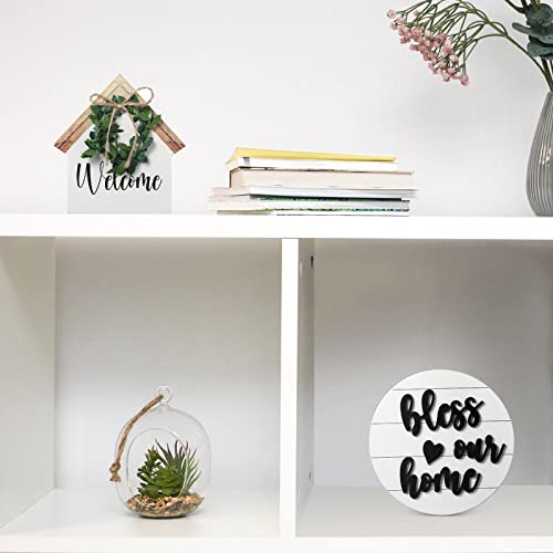 4 Pieces Farmhouse Tiered Tray Decor Set Including House Farmhouse Sign Wooden Small Items Plaid Wood Bead Garland for Home Decor(Simple Style)