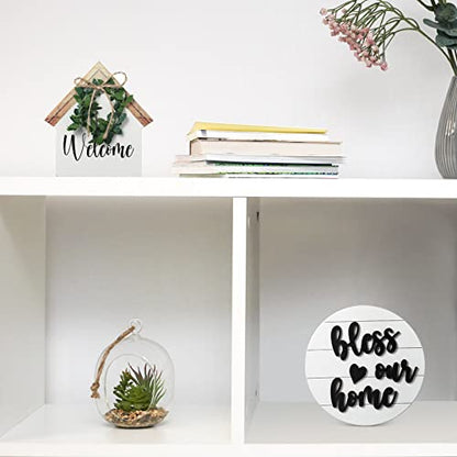 4 Pieces Farmhouse Tiered Tray Decor Set Including House Farmhouse Sign Wooden Small Items Plaid Wood Bead Garland for Home Decor(Simple Style)