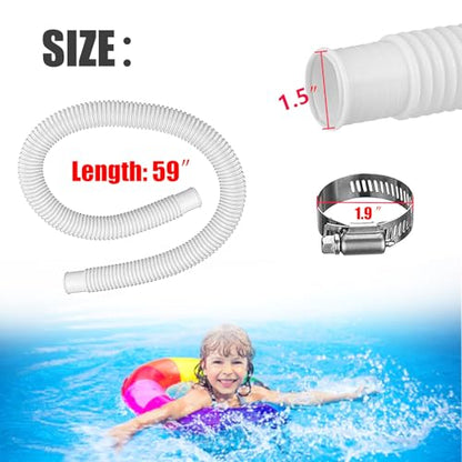 1.5" x 59" Pool Hoses for Above Ground Pools, Replacement Hose with Stainless Steel Clamps and Pipe Holders, Compatible with Intex, Coleman and Bestway Pool Pumps & Filters (4 pack Blue)