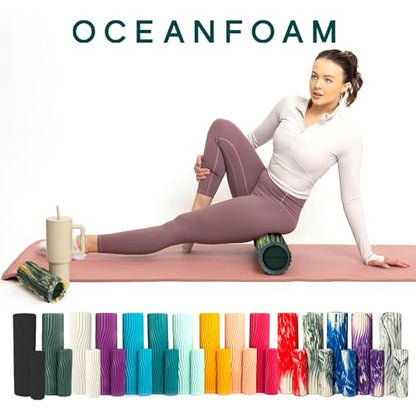 Oceanfoam Ripple Travel Foam Roller (11" x 3.35") Firm Mini Foam Roller for Physical Therapy, Deep Tissue Massage, Back Pain - High Density, Wave Textured - Yoga (Hunter, Gold & Natural Marbled) - color: Hunter, Gold & Natural Marbled