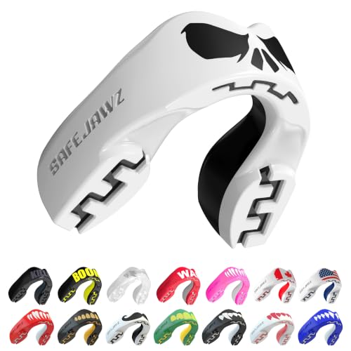 SAFEJAWZ Skull Mouth Guard, Adult Dual Layer Mouthguard with Case - color: Skull, size: Adult (12+)