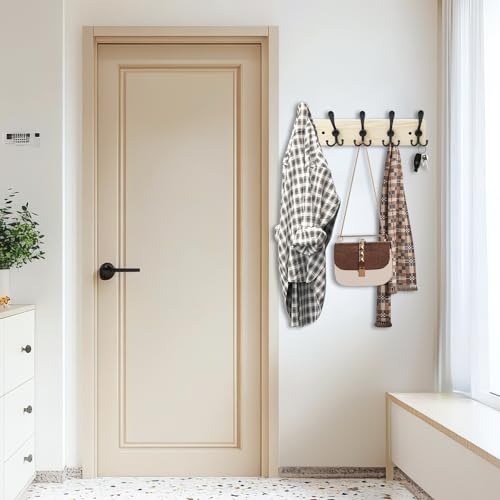 Wooden Coat Rack Wall Mount Heavy Duty, 2 Pack Coat Hanger Wall Mount with 5 Triple Hooks for Clothes, Jacket, Hat, Keys, Space Saving Entryway Organizer for Mudroom (Natural Plate & Black Hooks) - color: Natural Plate & Black Hooks