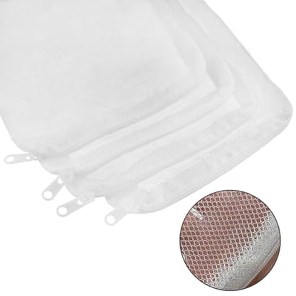 10PCS White Mesh Aquarium Filter Bags Aquarium Filter Media Bags with Zipper for Activated Carbon 5.9 x 7.8 inches for Pools and Ponds