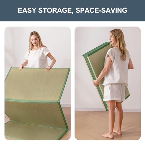 MAXYOYO Japanese Tatami Mat, Rush Grass Portable Folding Mat 79"x60"x0.47" - size: 79"L x 60"W x 0.5"Th