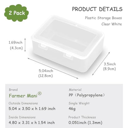 Clear Plastic Storage Containers Box with Lid (5.04x3.5x1.69 inch, 2 Pack), Rectangle Plastic Clear Storage Containers Box for Beads, Coins, Safety Pins and Other Craft Jewelry Watch Findings - size: 5.04 x 3.5 x 1.69 Inch