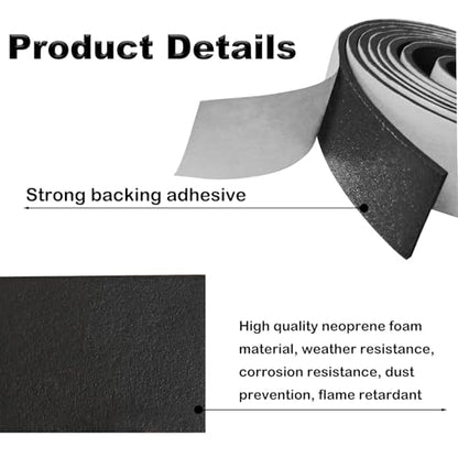 Non Slip Furniture Pad, 5x40 Inches Foam Strip with Adhesive, Black Neoprene Foam Tape for Furniture, Couch, Bed, Drawer, Door, Hardwood Floor, Appliances