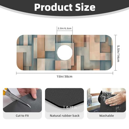 Faucet Draining Mat For Kitchen Sink, Geometric Shapes Brown Beige Diatom Mud Absorbent Drain Pad For Bathroom Kitchen Sink Splash Guard Drying Mat - color: Geometric Shapes Brown Beige