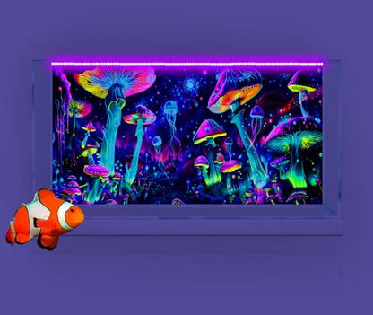 30X18IN Blacklight Aquarium Background UV Reactive Mushroom Background Starry Sky Terrarium Background with 10 EVA Double-Sided Tape - size: 30X18in/75X45cm
