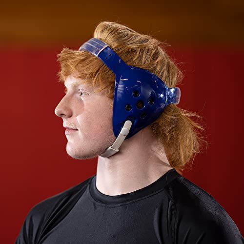 Matman Halo Adult Wrestling Headgear for Men | Old-School Hard Shelled Wrestling Ear Guard for BJJ, MMA, & Grappling | Low-Profile Design - color: Royal