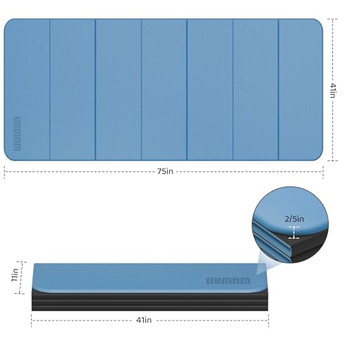 Foldable TPE Yoga Mat Thick 10mm,75" x40"Extra Large Exercise Mats - color: Blue