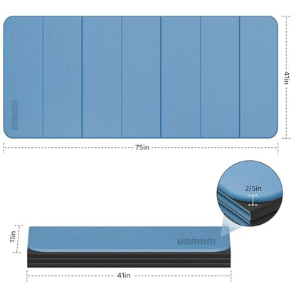 Foldable TPE Yoga Mat Thick 10mm,75" x40"Extra Large Exercise Mats - color: Blue