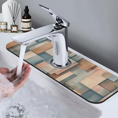 Faucet Draining Mat For Kitchen Sink, Geometric Shapes Brown Beige Diatom Mud Absorbent Drain Pad For Bathroom Kitchen Sink Splash Guard Drying Mat - color: Geometric Shapes Brown Beige
