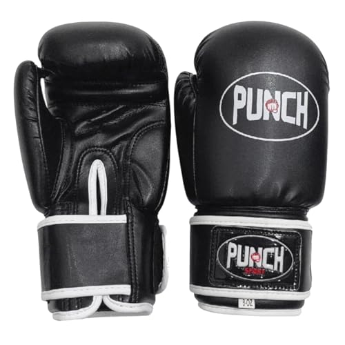 Punch Sports Boxing Gloves Synthetic Leather Anti Shock Injection Mold Training Gloves Attached Thumb Ventilated Punching Gloves for Men Women - color: Black, size: 16oz
