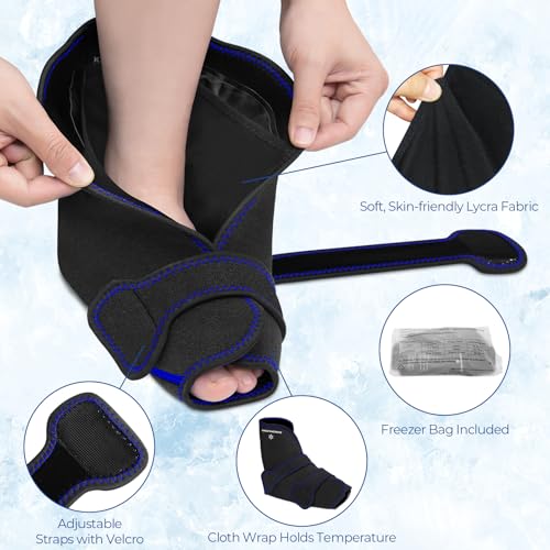 KingPavonini Ankle Foot Ice Pack Wrap, XL, Black, 1 Wrap + 4 Gel Packs - size: XL, style: Black (1 Wrap+4 Gel Packs)