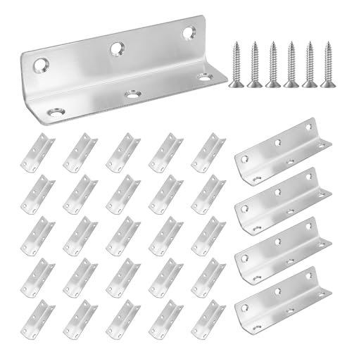 L Bracket, Heavy Duty Corner Brace, 30 Pack 4" Metal Shelf Bracket Angle Bracket for Shelves, Polished Silver Stainless Steel Braces for Wood Furniture - size: 4 Inch, style: Silver 30 Pack