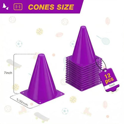 7 Inch Soccer Cones 12pcs Colors Cones Field Plastic Small Cones - color: purple