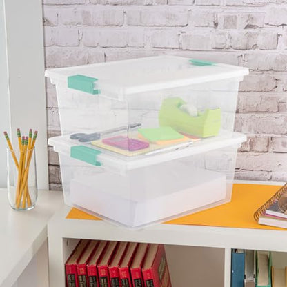 Sterilite 4-Pack Clip Box, Large Stackable Plastic Storage Bins w/ Latching Lids, 18.7 Gal - Heavy-Duty Organizing Containers for Home, Closet, Bathroom, and Office - size: Deep, style: 4 Pack