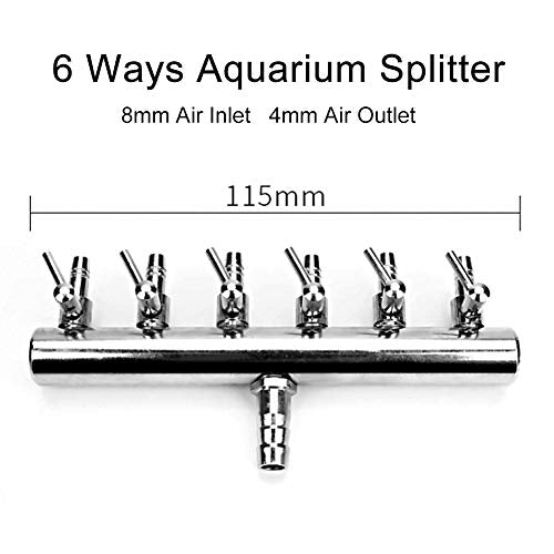 Fish Air Aquarium Air Control Lever Valve Distributor Fish Air Splitter Stainless Steel Air Tubing Connector Splitter (6 Way)
