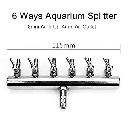 Fish Air Aquarium Air Control Lever Valve Distributor Fish Air Splitter Stainless Steel Air Tubing Connector Splitter (6 Way)