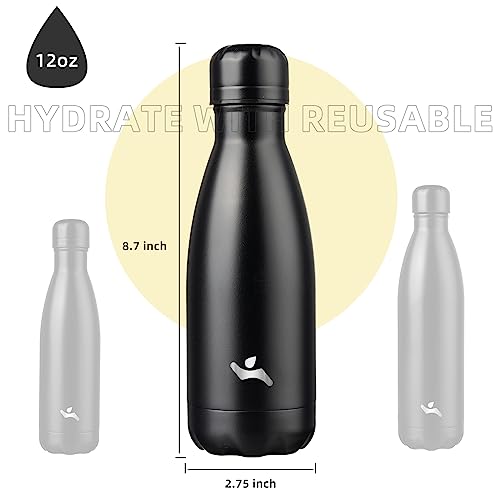 Konokyo 12 oz Insulated Stainless Steel Water Bottle, Midnight Black - color: Midnight Black, size: 12 Ounces