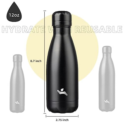 Konokyo 12 oz Insulated Stainless Steel Water Bottle, Midnight Black - color: Midnight Black, size: 12 Ounces