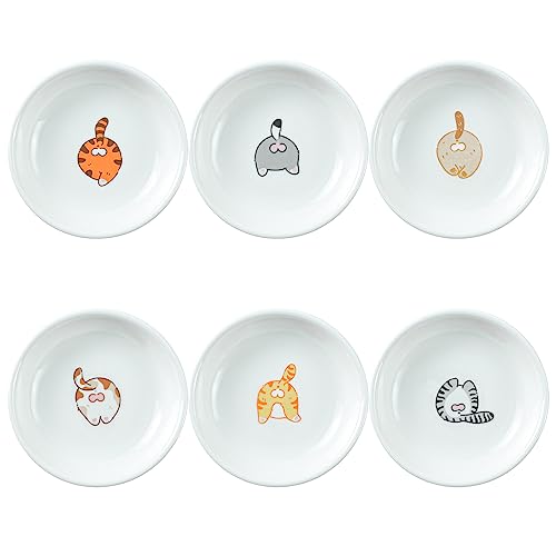 Super Cute Funny Cat Butts Ceramic Sauce Dish/Seasoning Dish/Sushi Soy Dipping Bowl/Appetizer Plates/Serving Dish for Kitchen Home(Set of 6) - color: Cat Butts