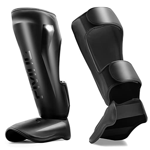 MMA Martial Arts Shin Guards,Muay Thai | Padded, Adjustable, Instep Protection, Muay Thai,Kickboxing,MMA Training, Professional Equipment - color: Black, size: X-Large
