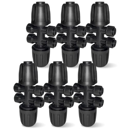 6 Pack 1/2'' to 1/4'' Drip Irrigation Fittings, Push-to-Fit 6 Way Drip Irrigation Part Barbed Tee Connectors, Anti-Leak Locked Splitter Fitting for 1/2" Irrigation Tubing (0.6''-0.67''OD)